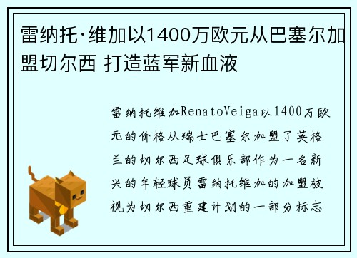 雷纳托·维加以1400万欧元从巴塞尔加盟切尔西 打造蓝军新血液